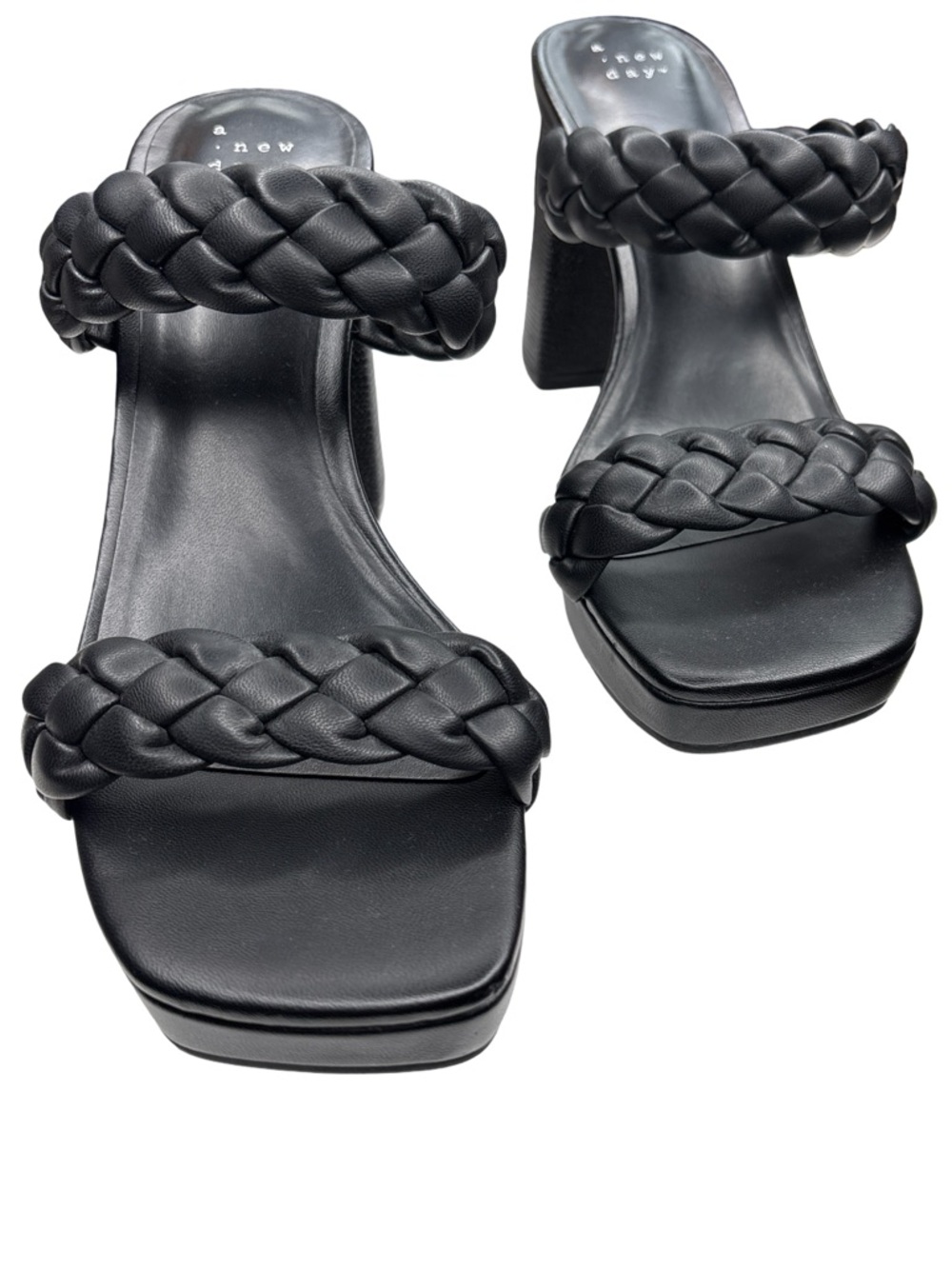 a new day Black Braided Block Heel Sandals Size 9
